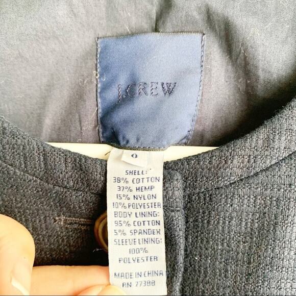 J. Crew Cropped Cotton Hemp Blend Jacket 3/4 Sleeve Navy Buttons Structured 0 - Picture 3 of 5